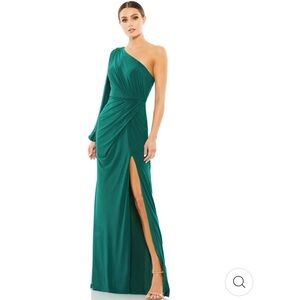 Mac Duggal ONE SHOULDER PUFF SLEEVE FAUX WRAP GOWN, NWT